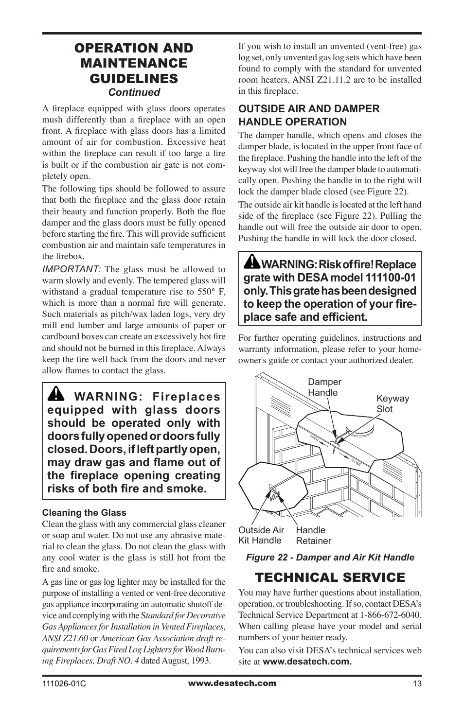 Technical service, Operation and maintenance guidelines | Desa S36R User Manual | Page 13 / 20