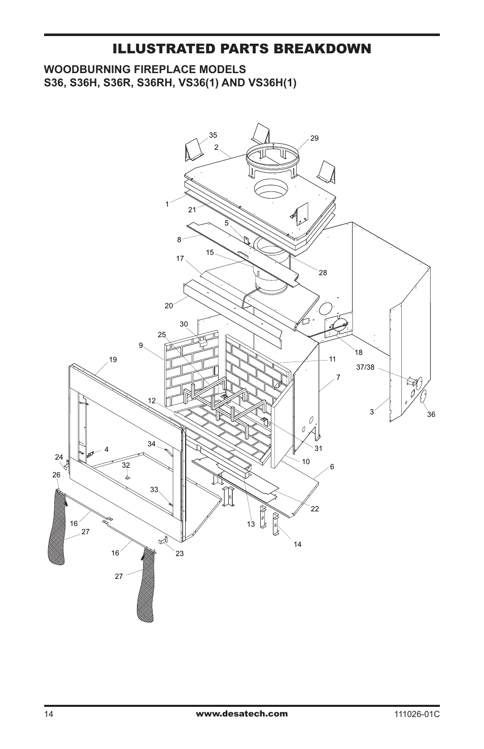 Illustrated parts breakdown and parts list, Illustrated parts breakdown | Desa S36R User Manual | Page 14 / 20