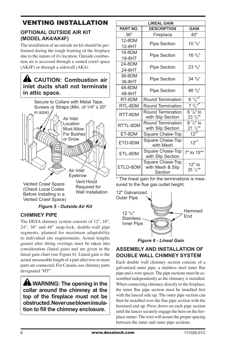 Venting installation | Desa S36R User Manual | Page 6 / 20