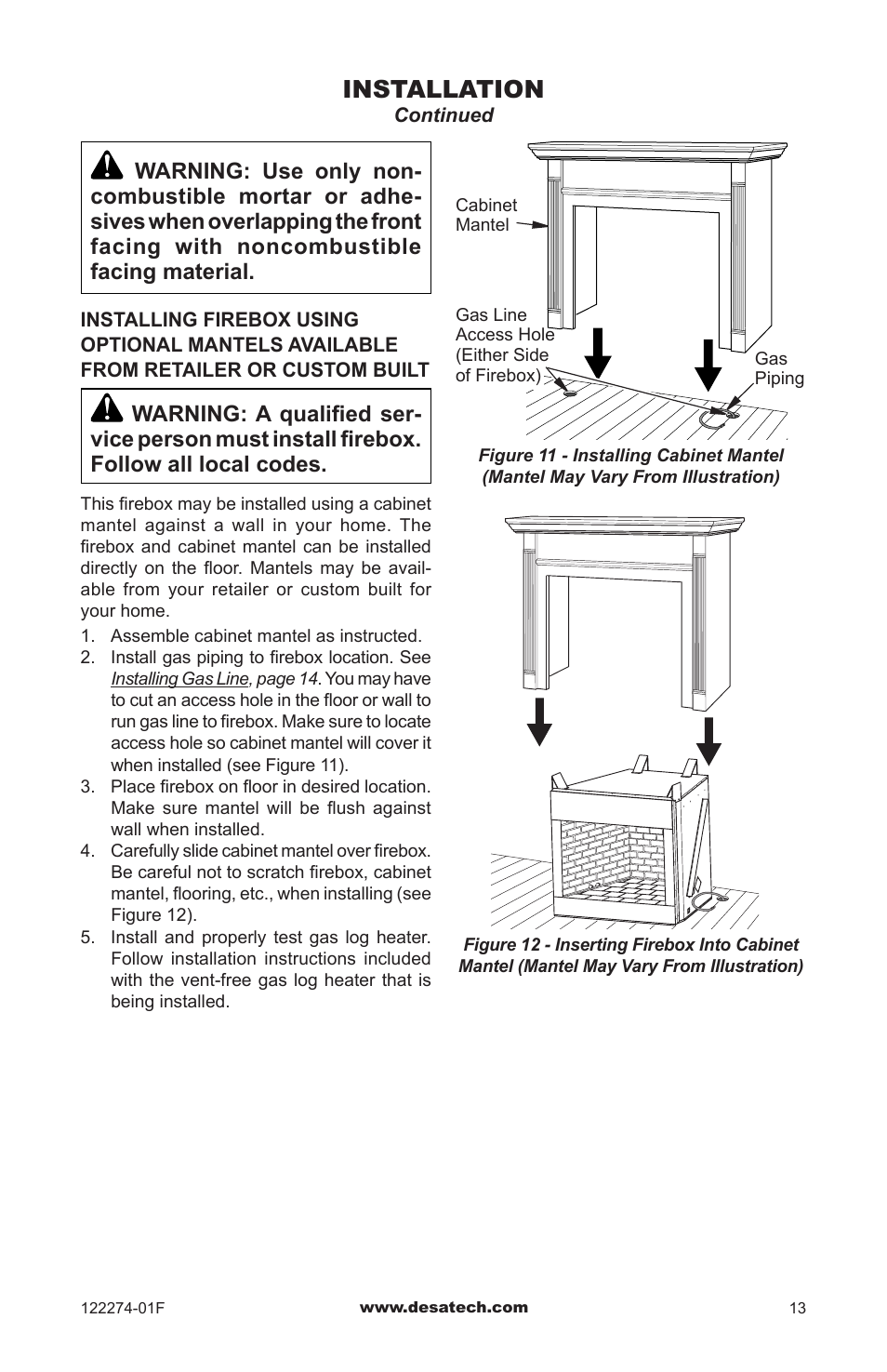 Installation | Desa VCM-50U User Manual | Page 13 / 36