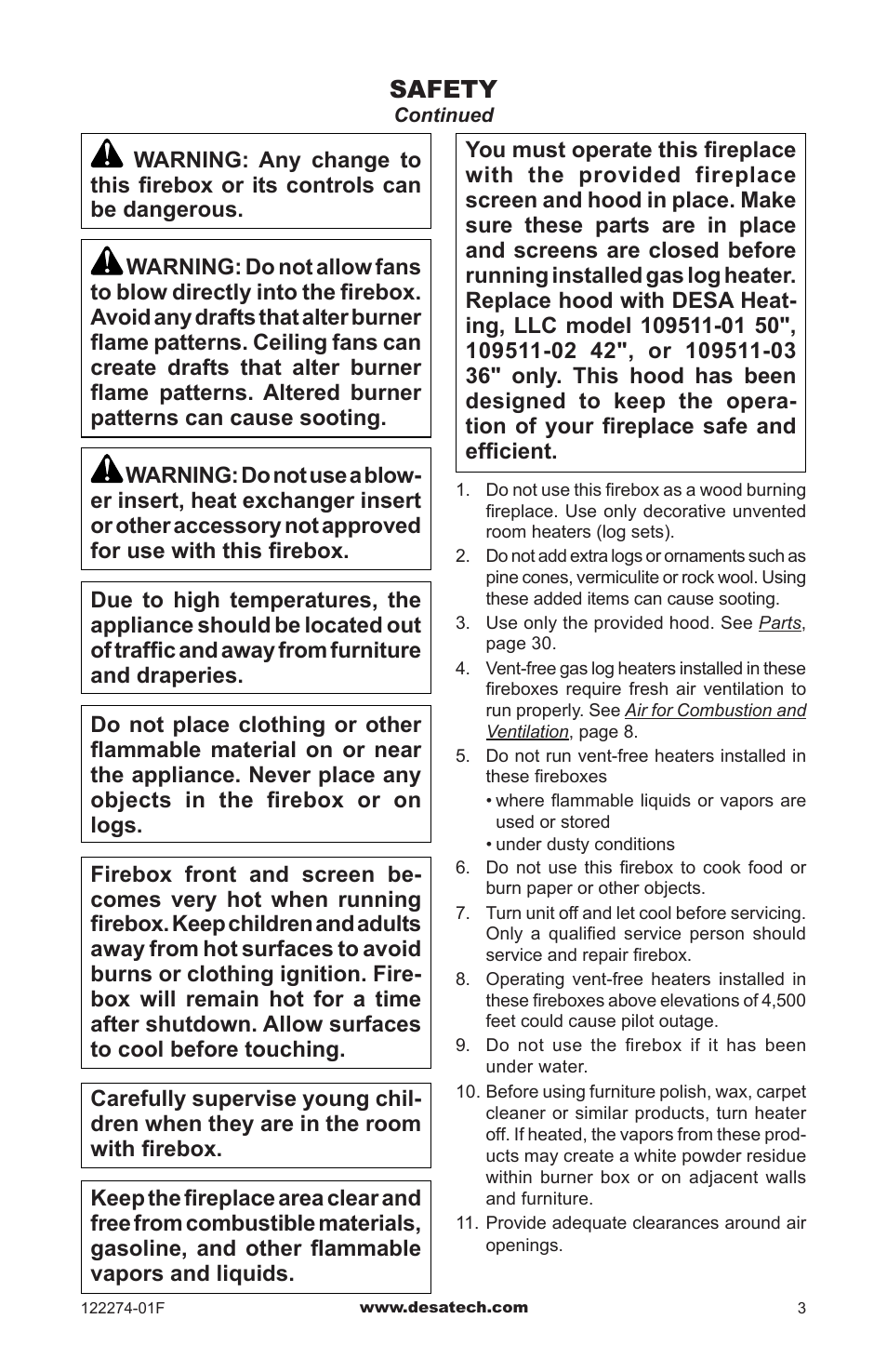 Safety | Desa VCM-50U User Manual | Page 3 / 36