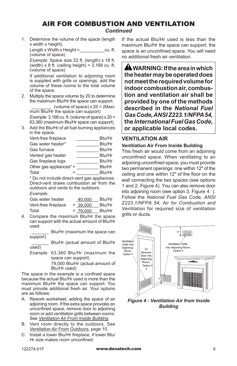 Air for combustion and ventilation | Desa VCM-50U User Manual | Page 9 / 36