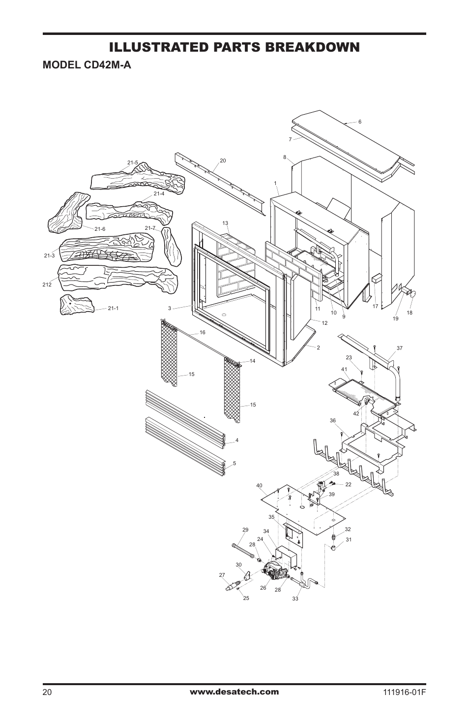 Illustrated parts breakdown, Model cd42m-a | Desa CD42M-A2 User Manual | Page 20 / 24