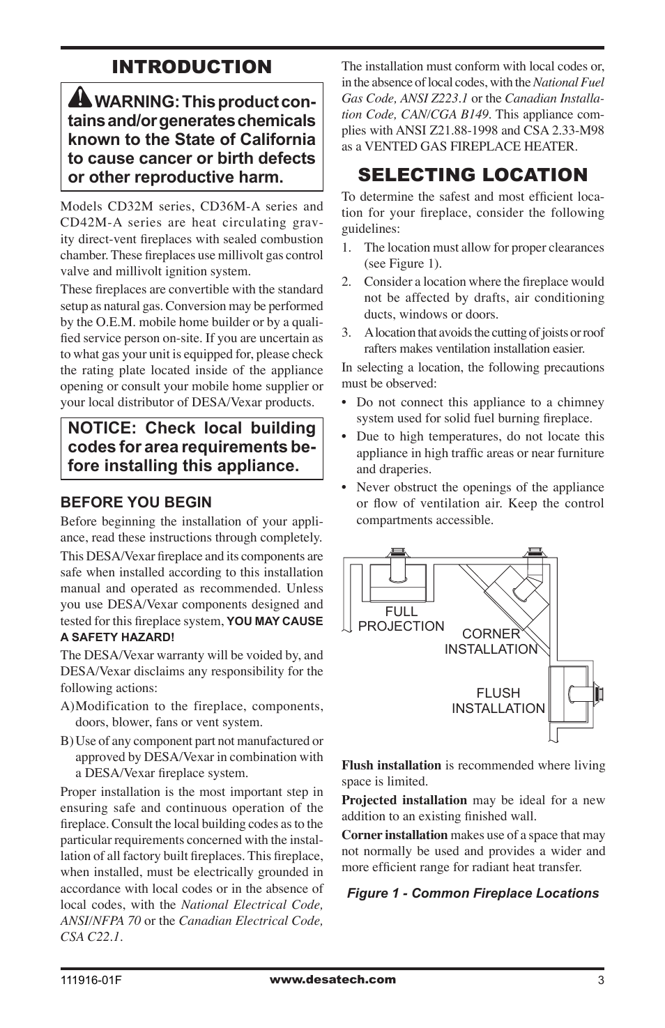 Introduction, Selecting location | Desa CD42M-A2 User Manual | Page 3 / 24