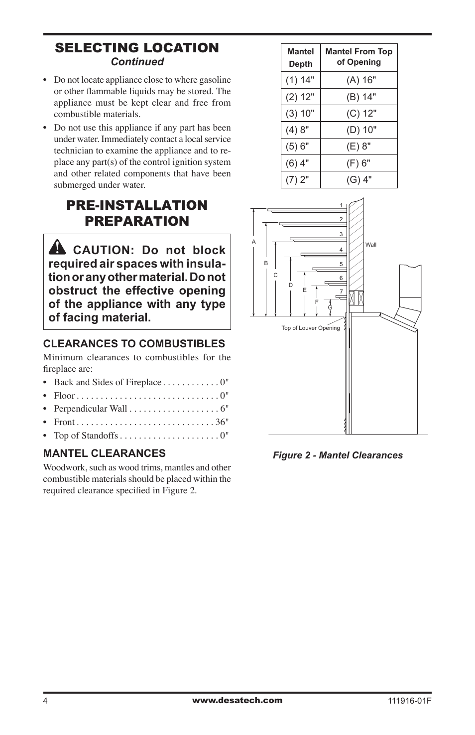 Pre-installation preparation, Selecting location | Desa CD42M-A2 User Manual | Page 4 / 24