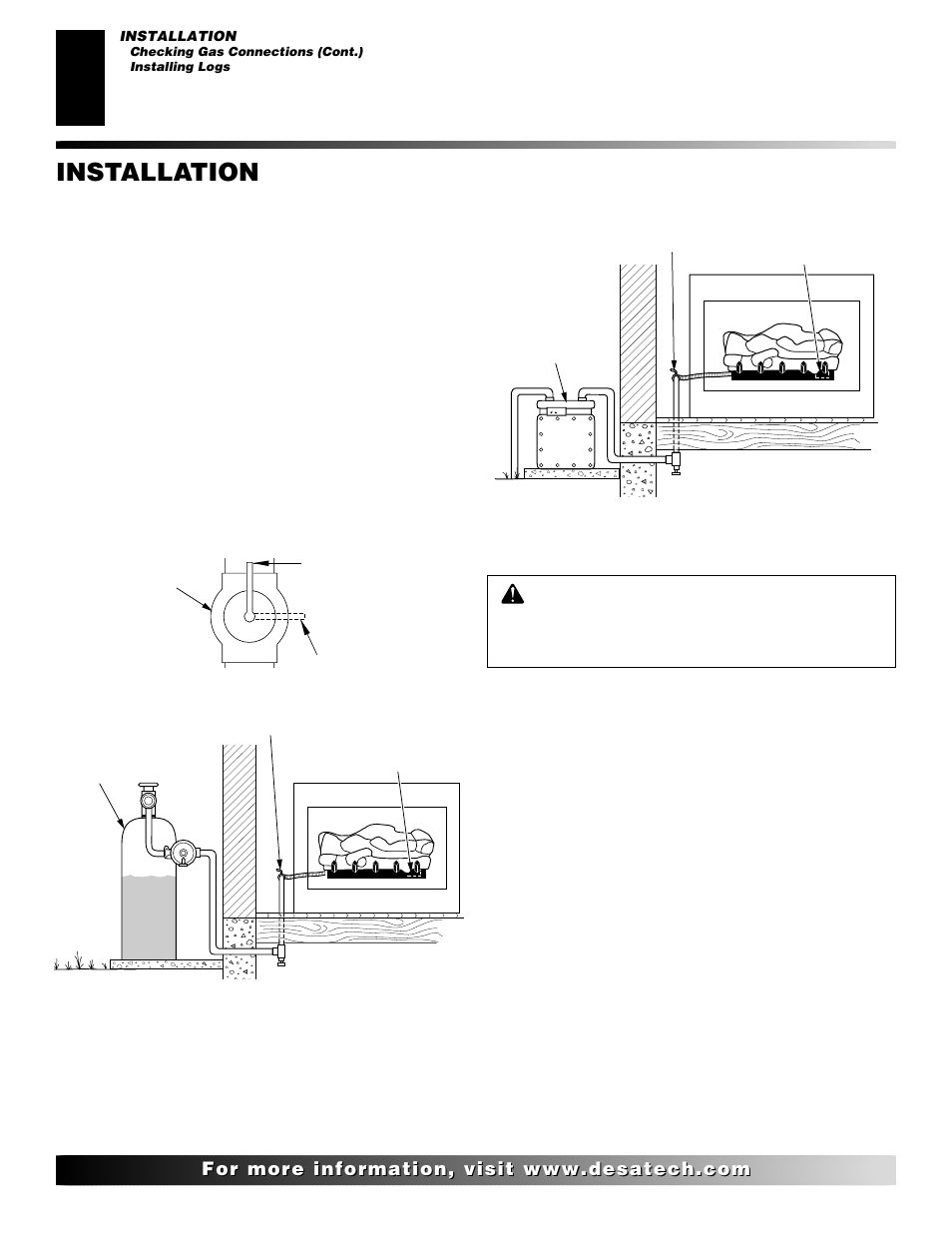 Installation, Continued, Installing logs | Desa V User Manual | Page 14 / 40