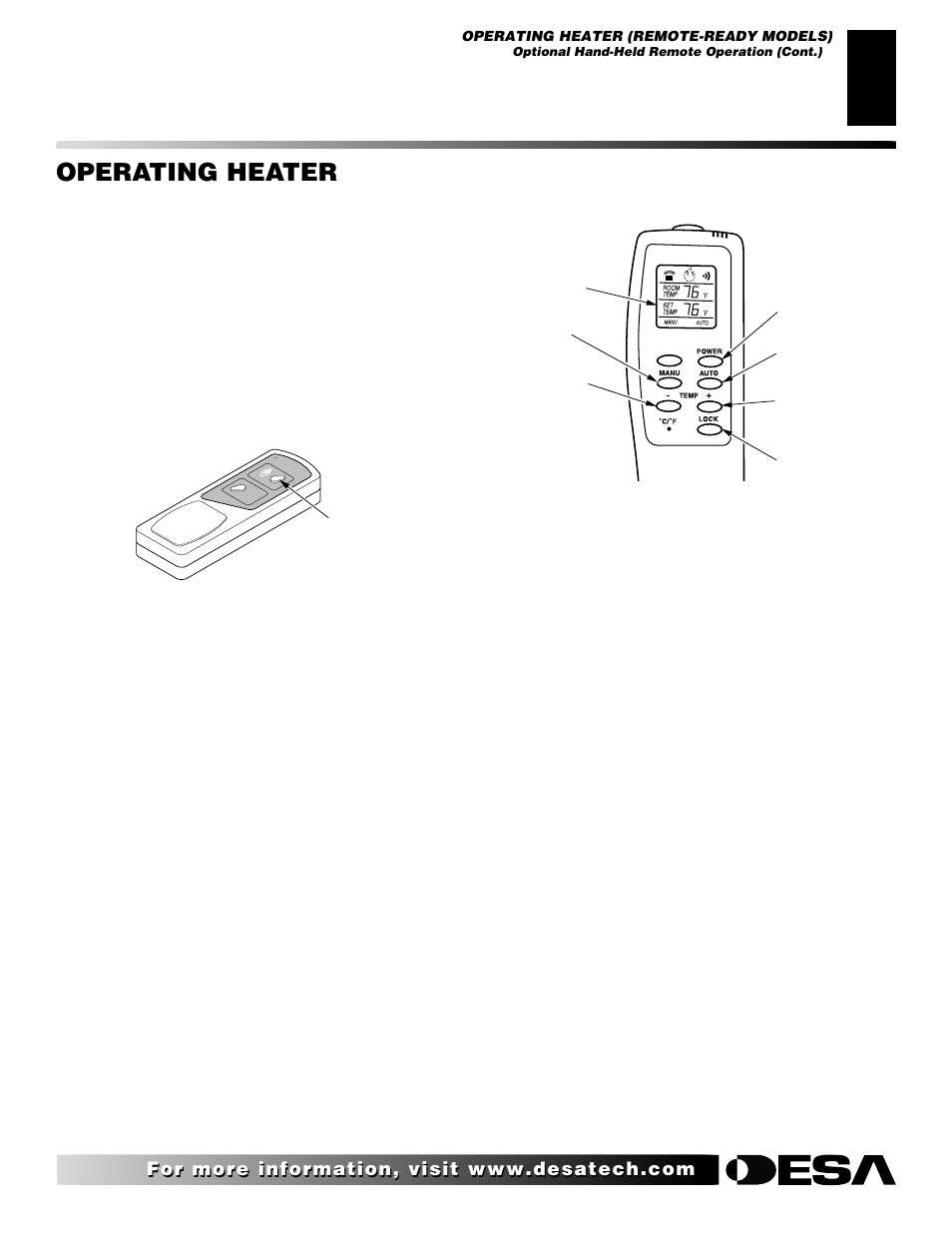 Operating heater, Continued | Desa V User Manual | Page 21 / 40