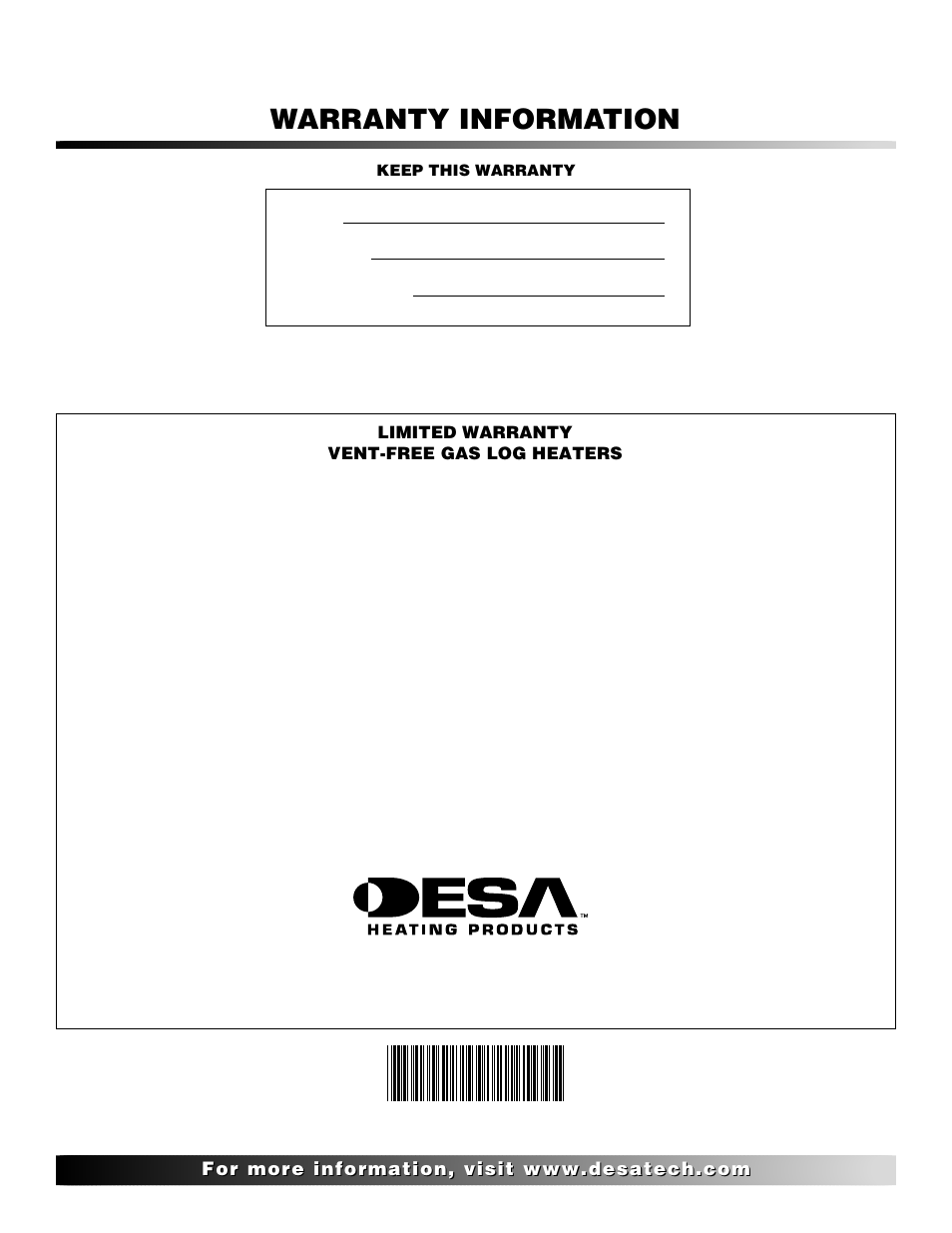 Warranty information | Desa V User Manual | Page 40 / 40