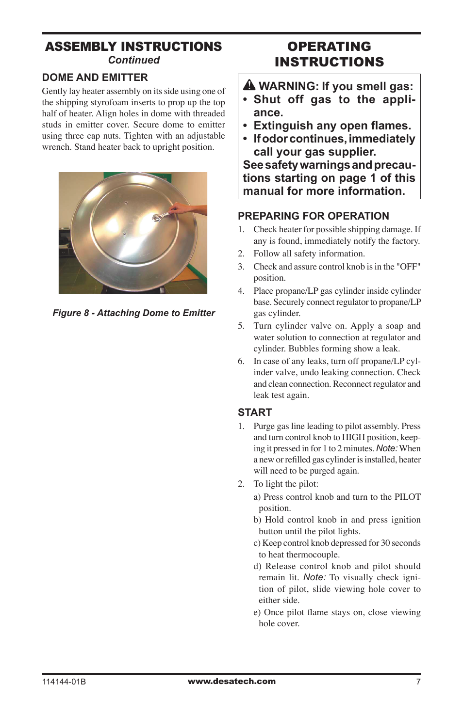 Operating instructions, Assembly instructions | Desa AND SPC-54PHT User Manual | Page 7 / 12