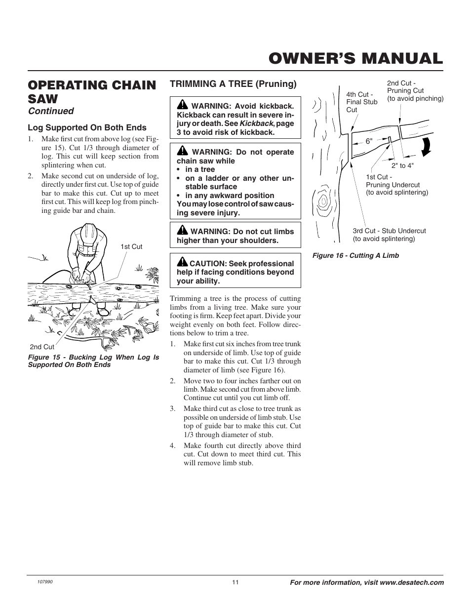 Owner’s manual, Operating chain saw, Continued | Remington 075762J User Manual | Page 11 / 24