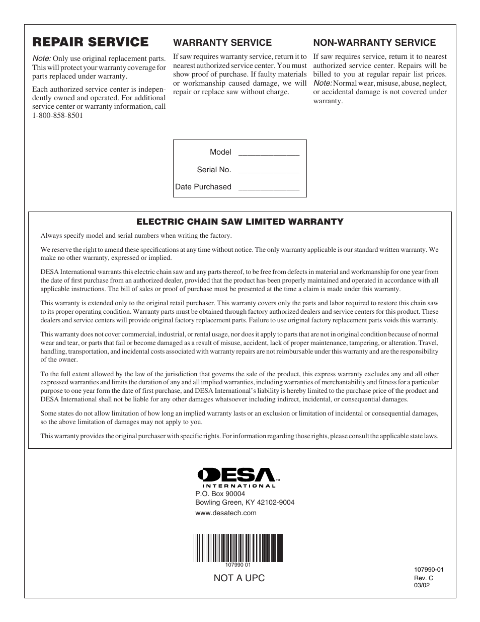 Repair service | Remington 075762J User Manual | Page 24 / 24