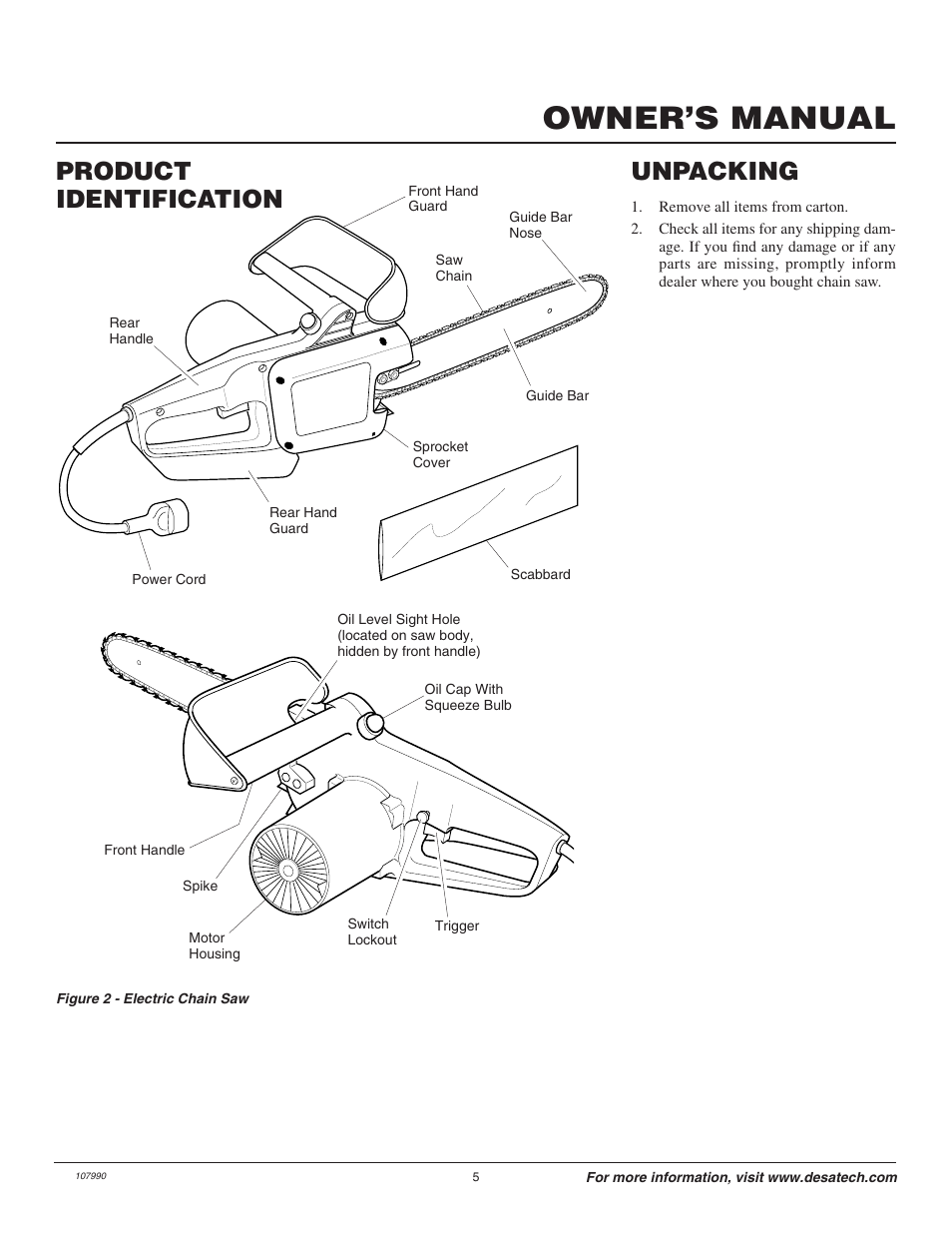 Owner’s manual, Product identification unpacking | Remington 075762J User Manual | Page 5 / 24