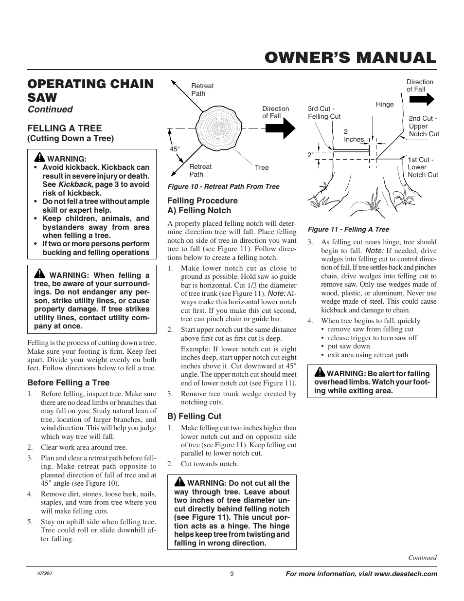 Owner’s manual, Operating chain saw, Continued | Remington 075762J User Manual | Page 9 / 24