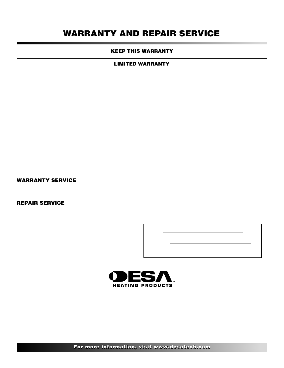 Warranty and repair service | Desa 000 User Manual | Page 12 / 24