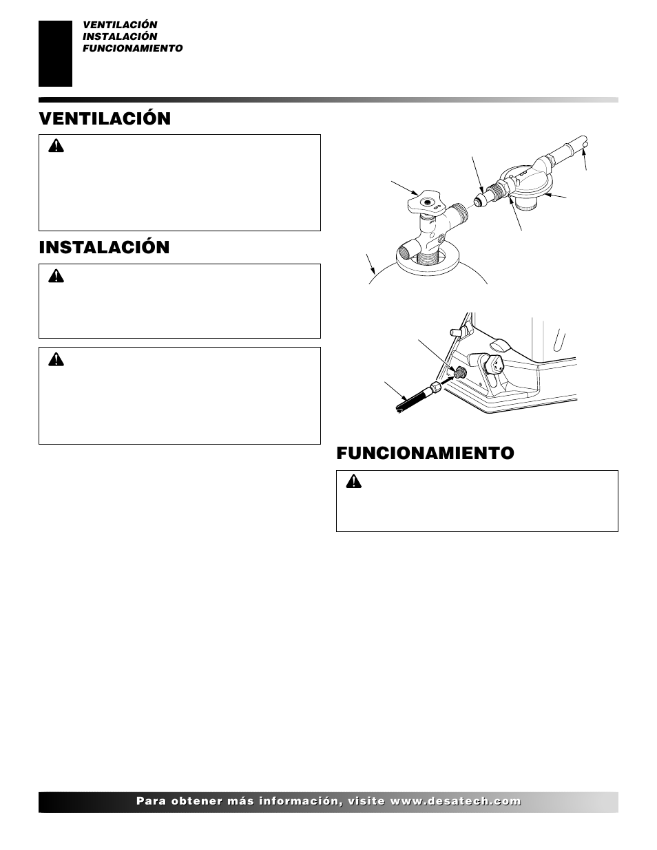 Instalación, Funcionamiento, Ventilación | Para encender el calentador | Desa 000 User Manual | Page 16 / 24
