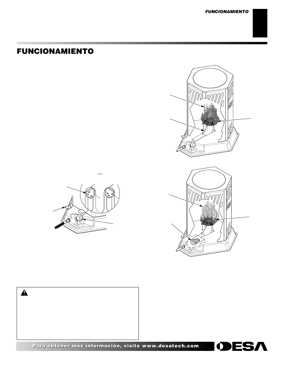 Funcionamiento, Continuación, Patrones de la llama | Para apagar el calentador, Para volver a encender el calentador | Desa 000 User Manual | Page 17 / 24