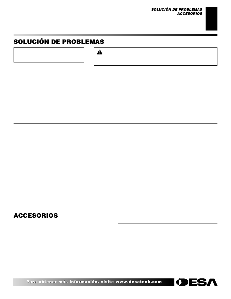 Solución de problemas, Accesorios | Desa 000 User Manual | Page 19 / 24