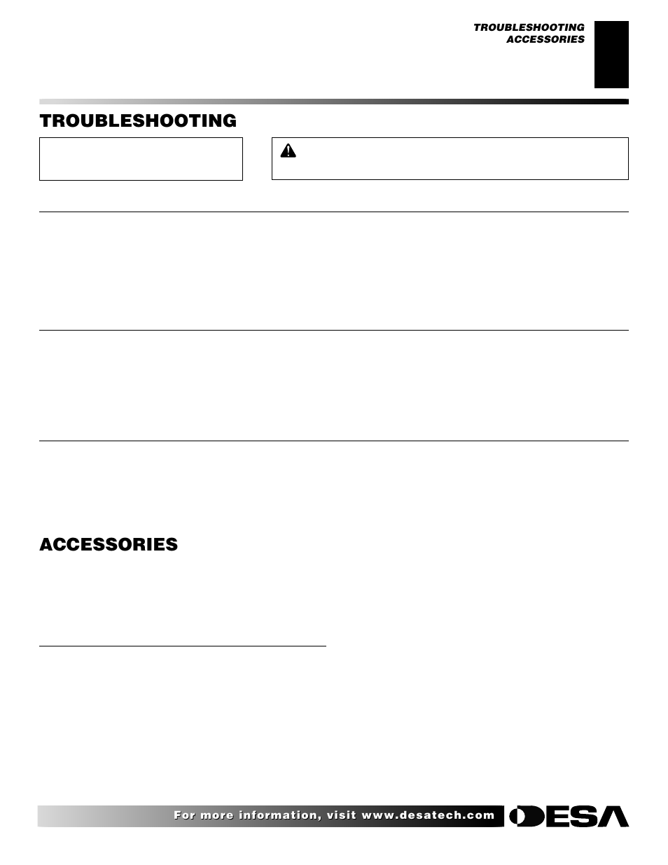 Troubleshooting, Accessories | Desa 000 User Manual | Page 7 / 24