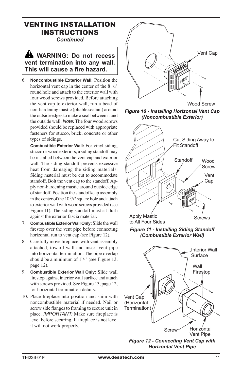 Venting installation instructions | Desa CGCDV42NR User Manual | Page 11 / 44