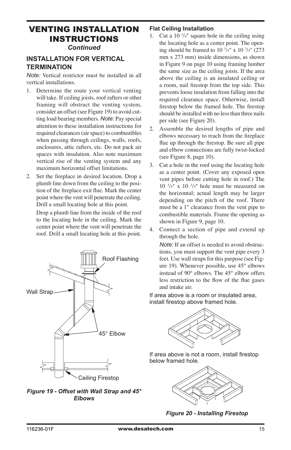 Venting installation instructions | Desa CGCDV42NR User Manual | Page 15 / 44