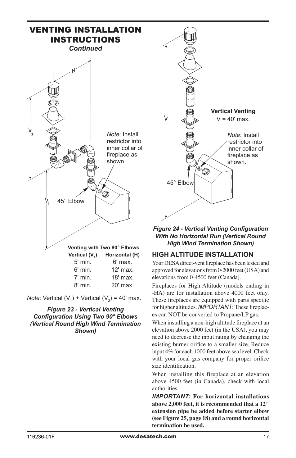 Venting installation instructions | Desa CGCDV42NR User Manual | Page 17 / 44