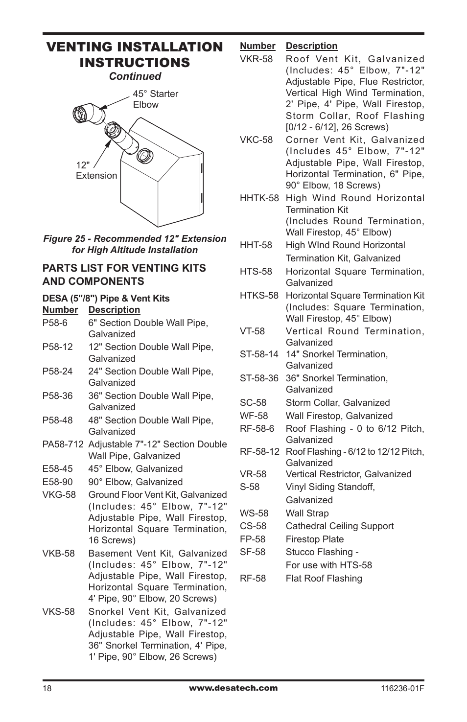 Venting installation instructions | Desa CGCDV42NR User Manual | Page 18 / 44