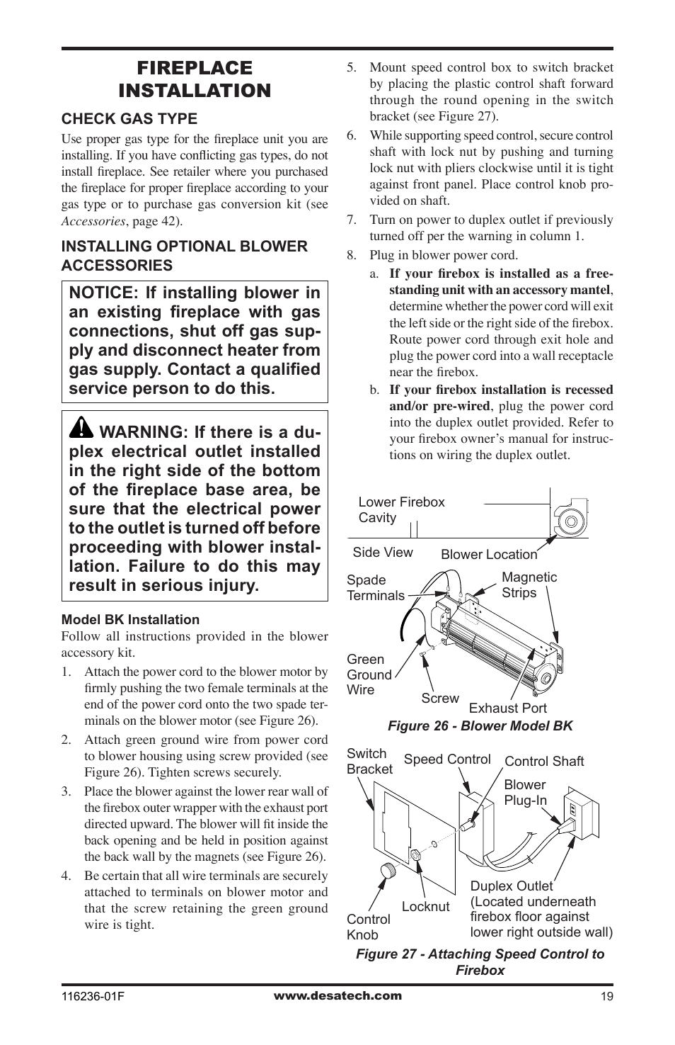 Fireplace installation | Desa CGCDV42NR User Manual | Page 19 / 44