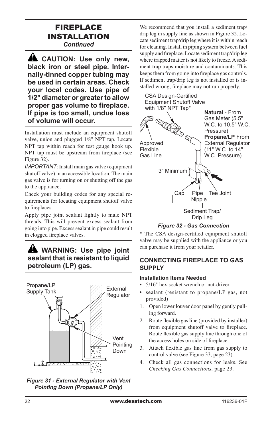 Fireplace installation | Desa CGCDV42NR User Manual | Page 22 / 44