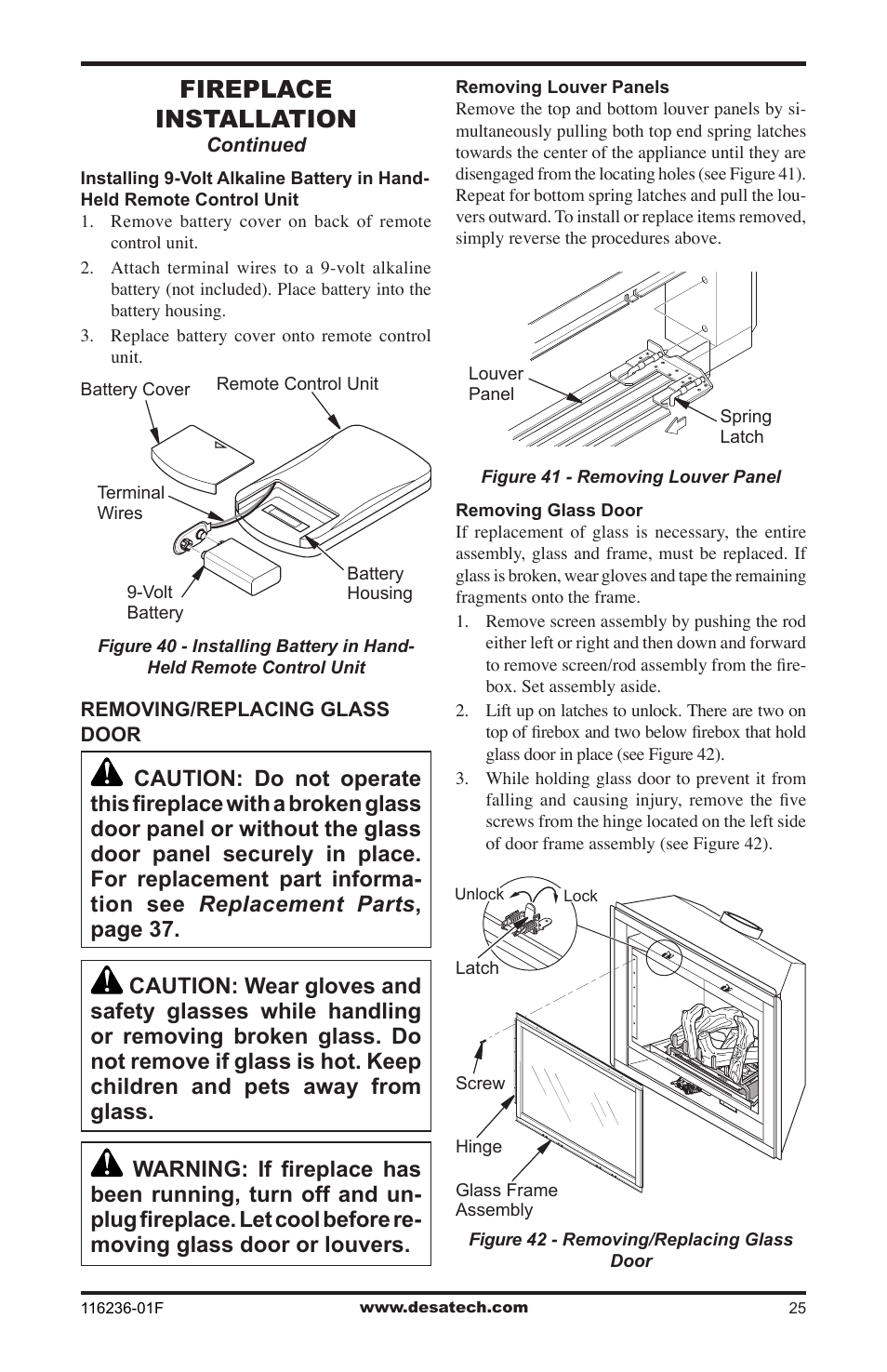 Fireplace installation | Desa CGCDV42NR User Manual | Page 25 / 44