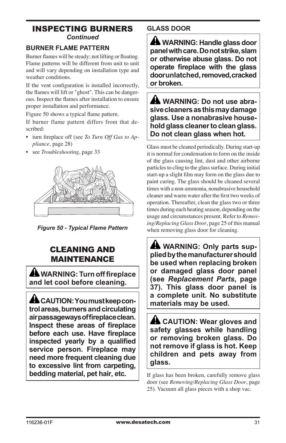 Cleaning and maintenance, Inspecting burners | Desa CGCDV42NR User Manual | Page 31 / 44