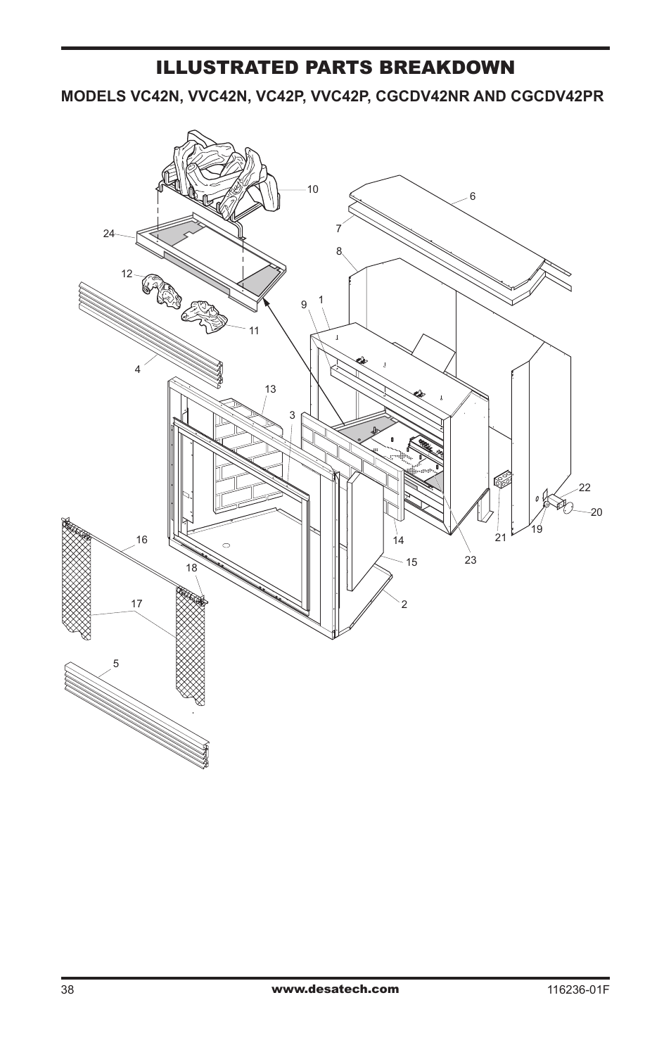Illustrated parts breakdown and parts list, Illustrated parts breakdown | Desa CGCDV42NR User Manual | Page 38 / 44