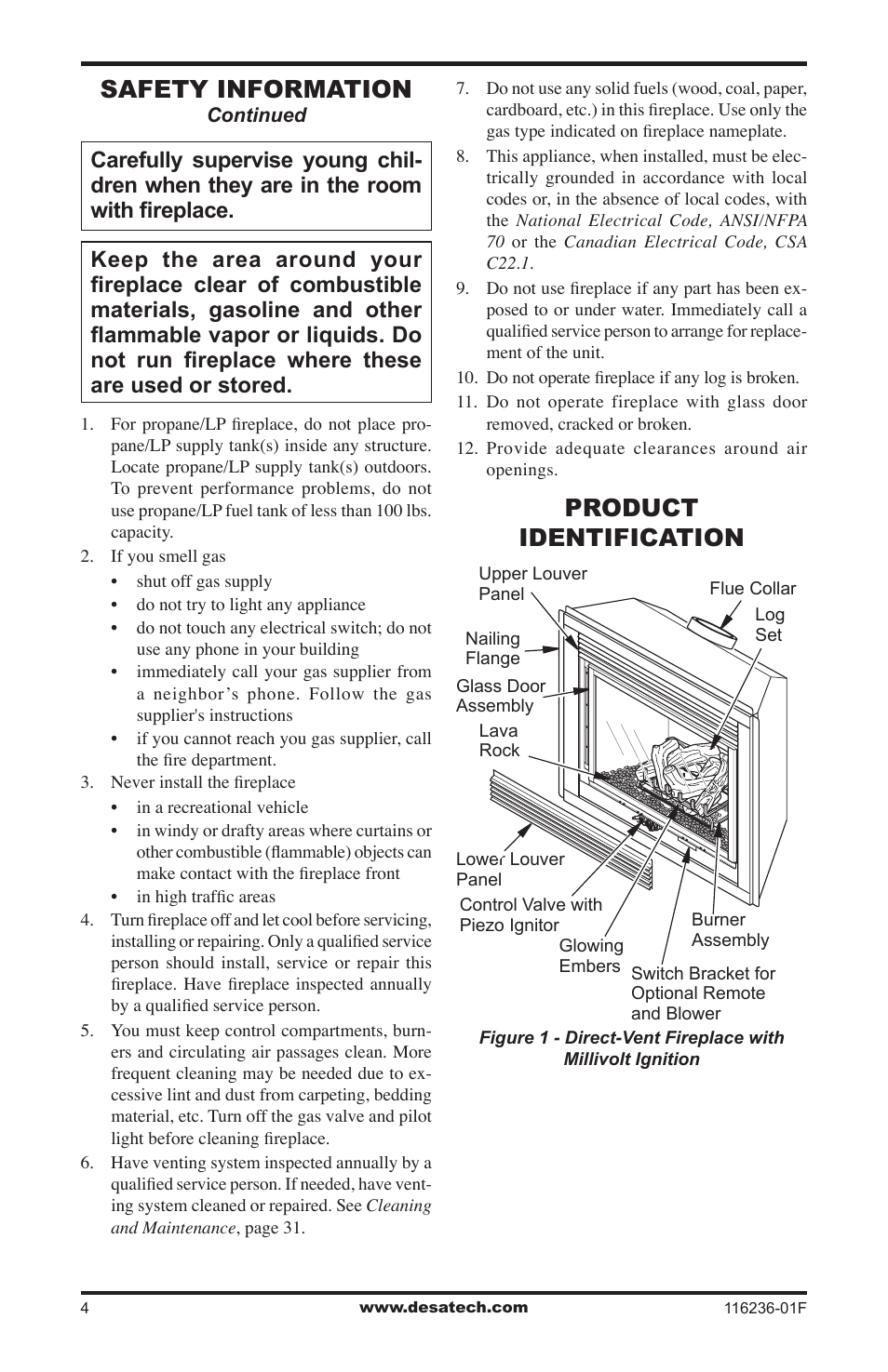 Product identification, Safety information | Desa CGCDV42NR User Manual | Page 4 / 44