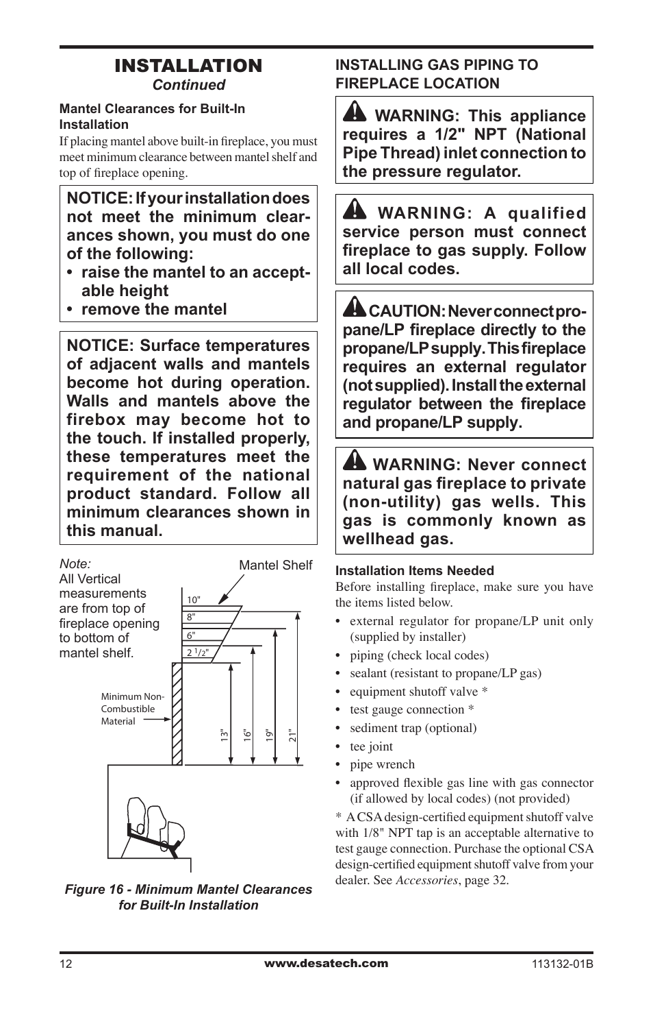 Installation | Desa EFS33PRB User Manual | Page 12 / 36