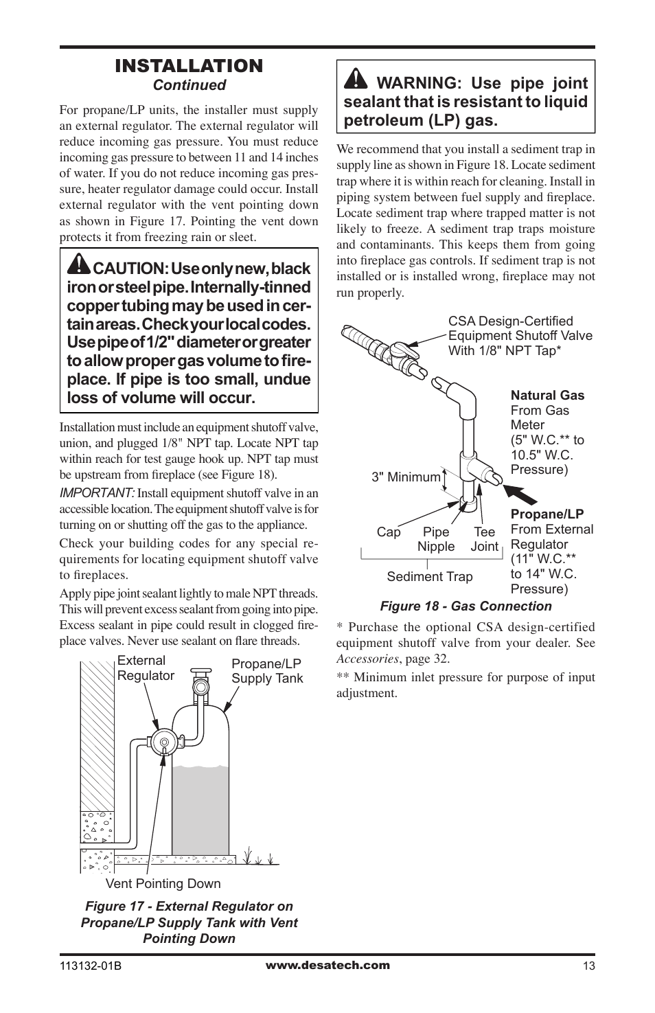 Installation | Desa EFS33PRB User Manual | Page 13 / 36