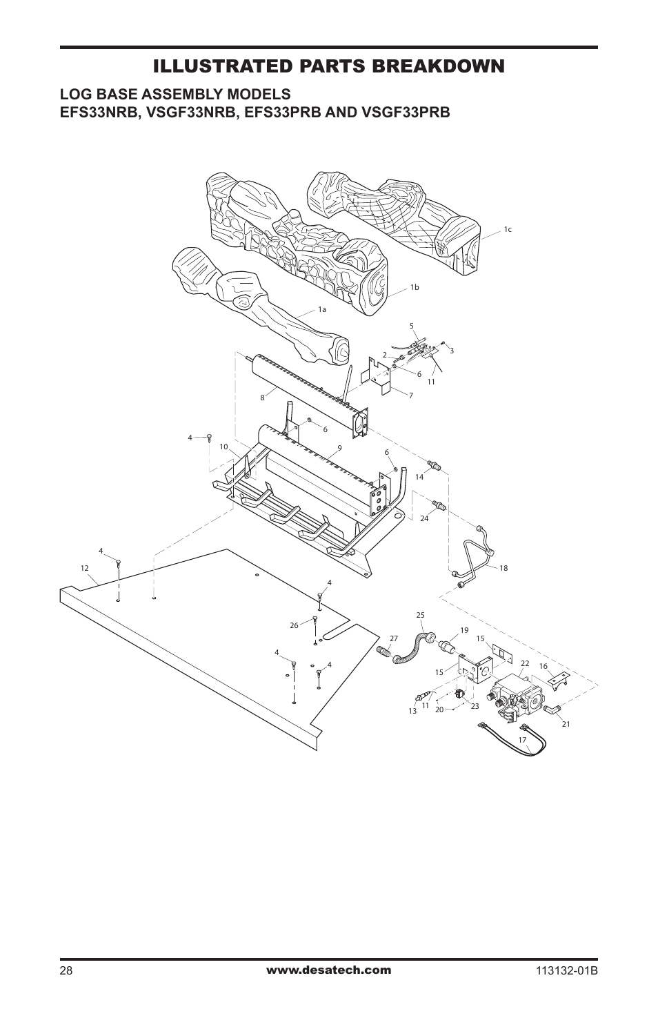 Illustrated parts breakdown and parts list, Illustrated parts breakdown | Desa EFS33PRB User Manual | Page 28 / 36