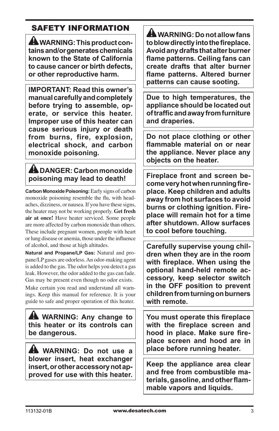 Safety information | Desa EFS33PRB User Manual | Page 3 / 36