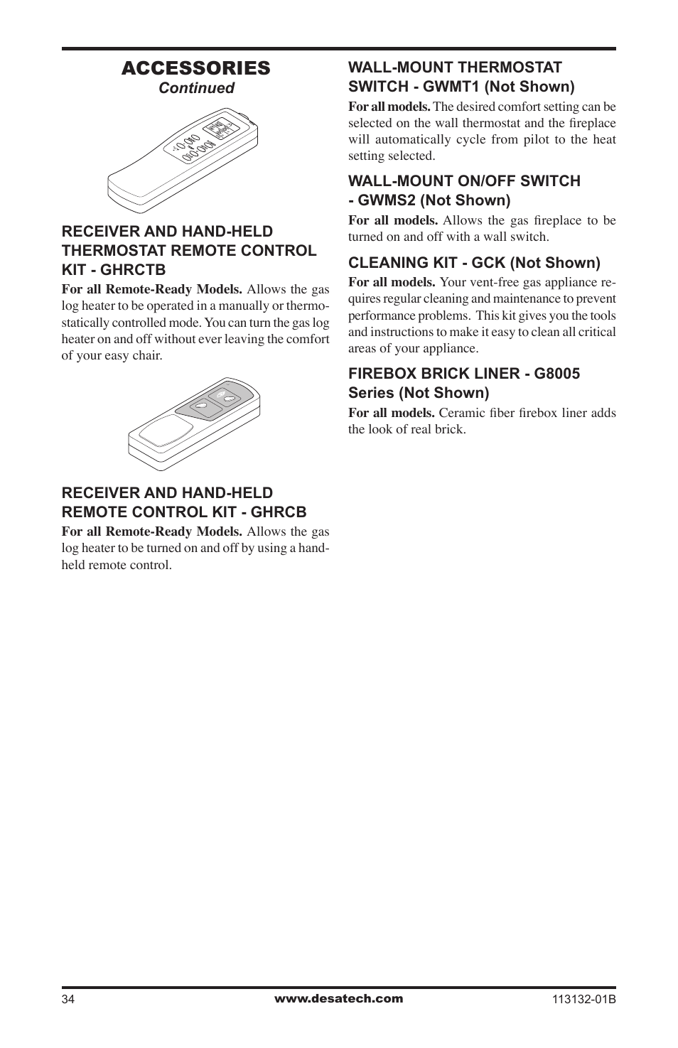 Accessories | Desa EFS33PRB User Manual | Page 34 / 36