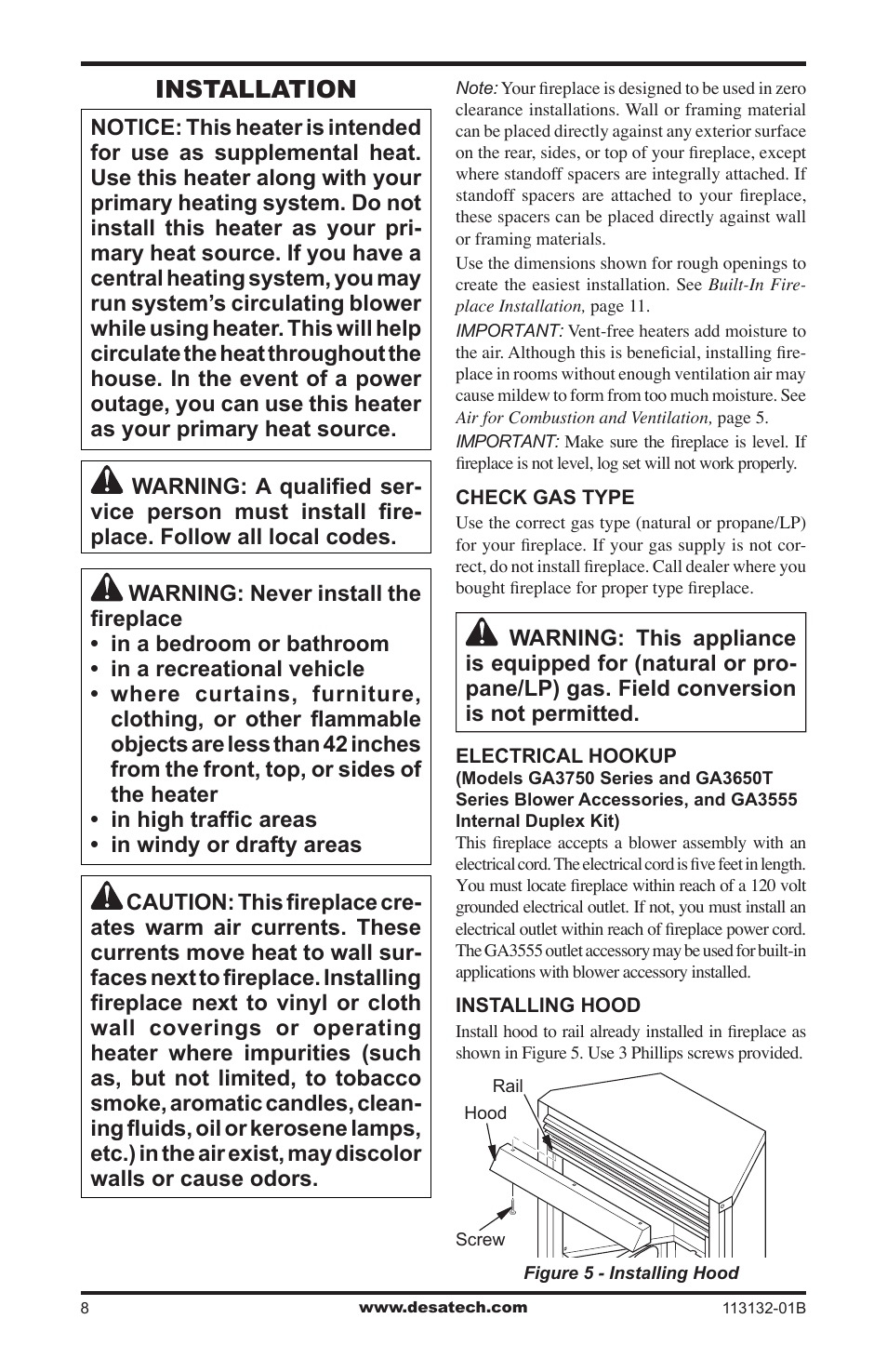 Installation | Desa EFS33PRB User Manual | Page 8 / 36