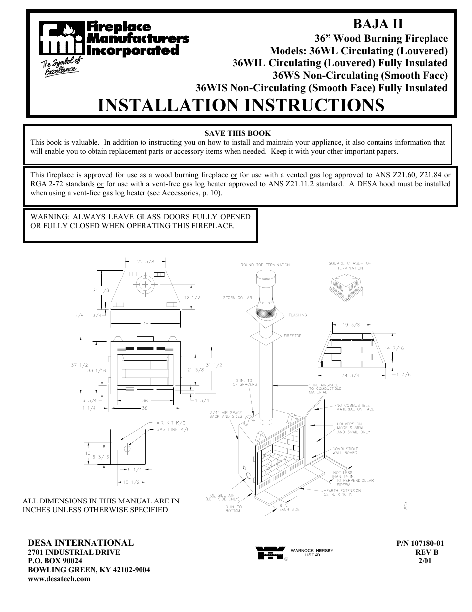 Desa 36WS User Manual | 11 pages