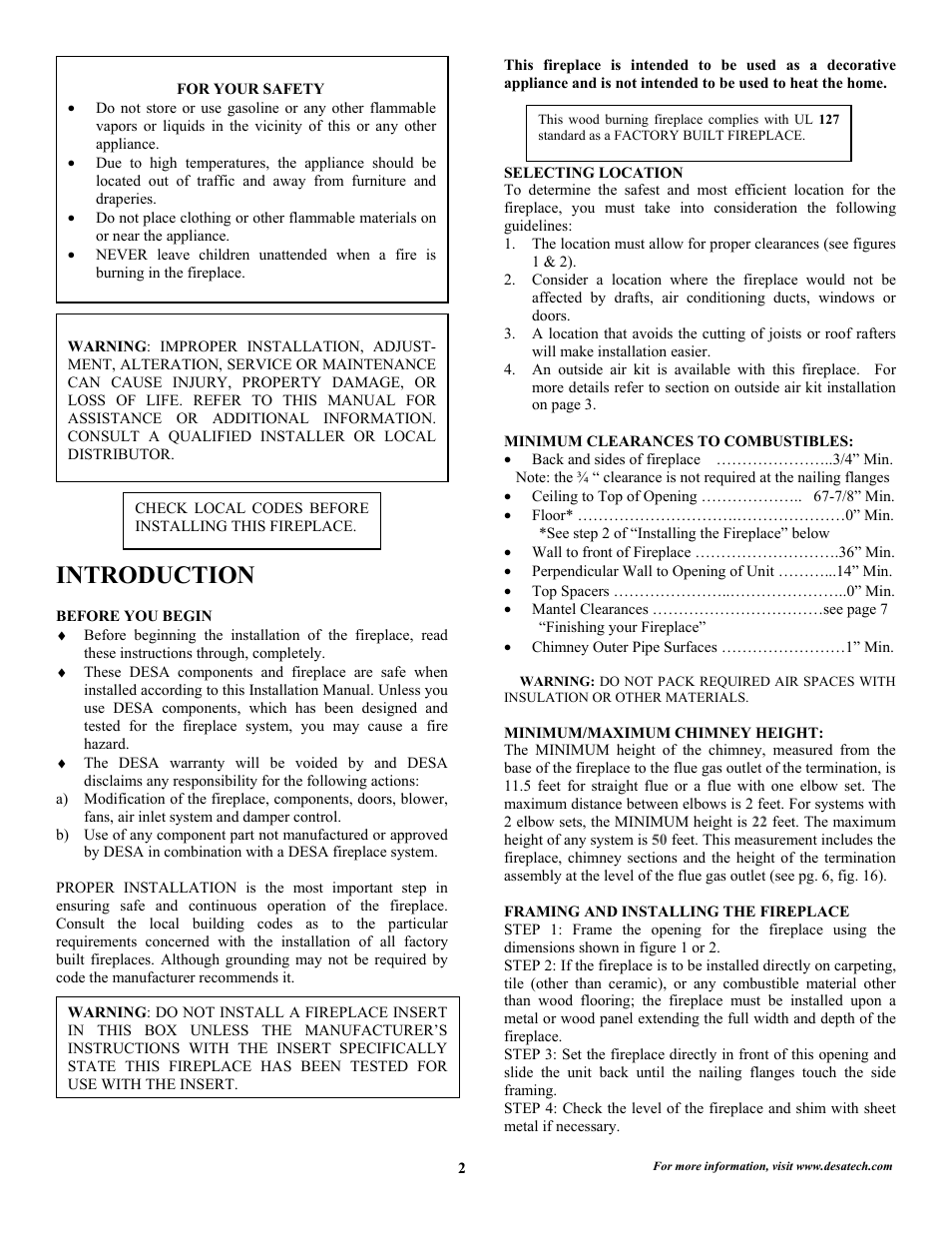 Introduction | Desa 36WS User Manual | Page 3 / 11