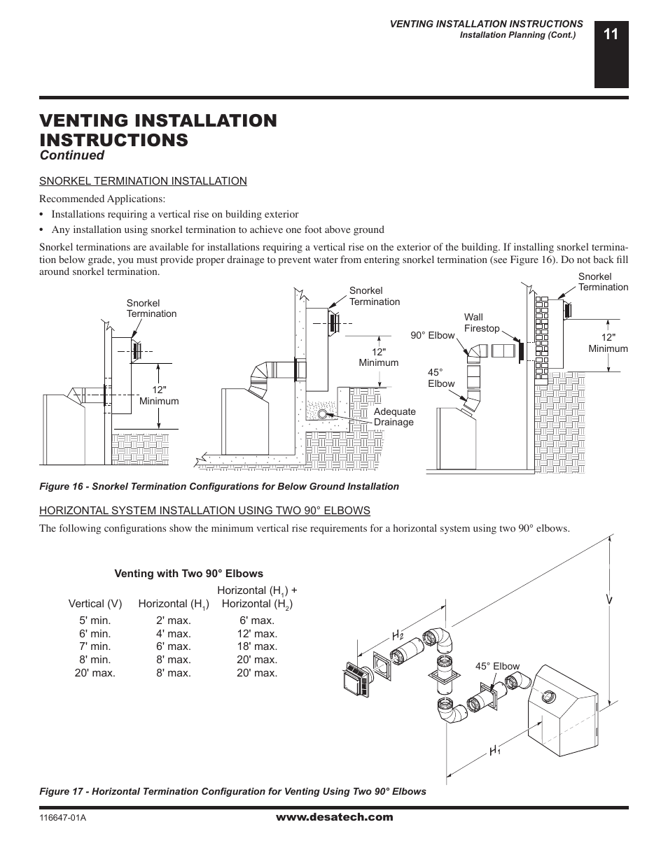 Venting installation instructions | Desa (V)T32EN-A Series User Manual | Page 11 / 38