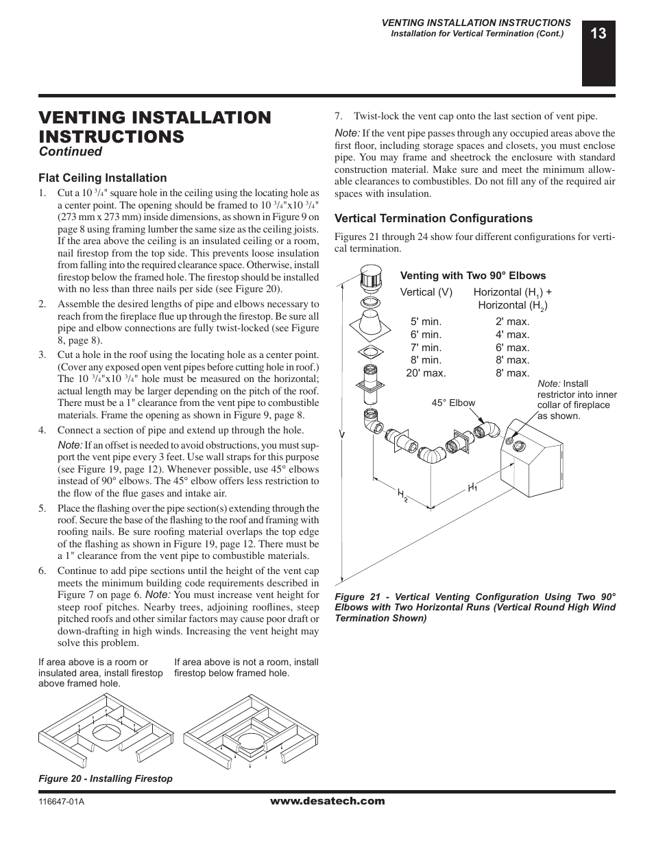Venting installation instructions, Continued | Desa (V)T32EN-A Series User Manual | Page 13 / 38