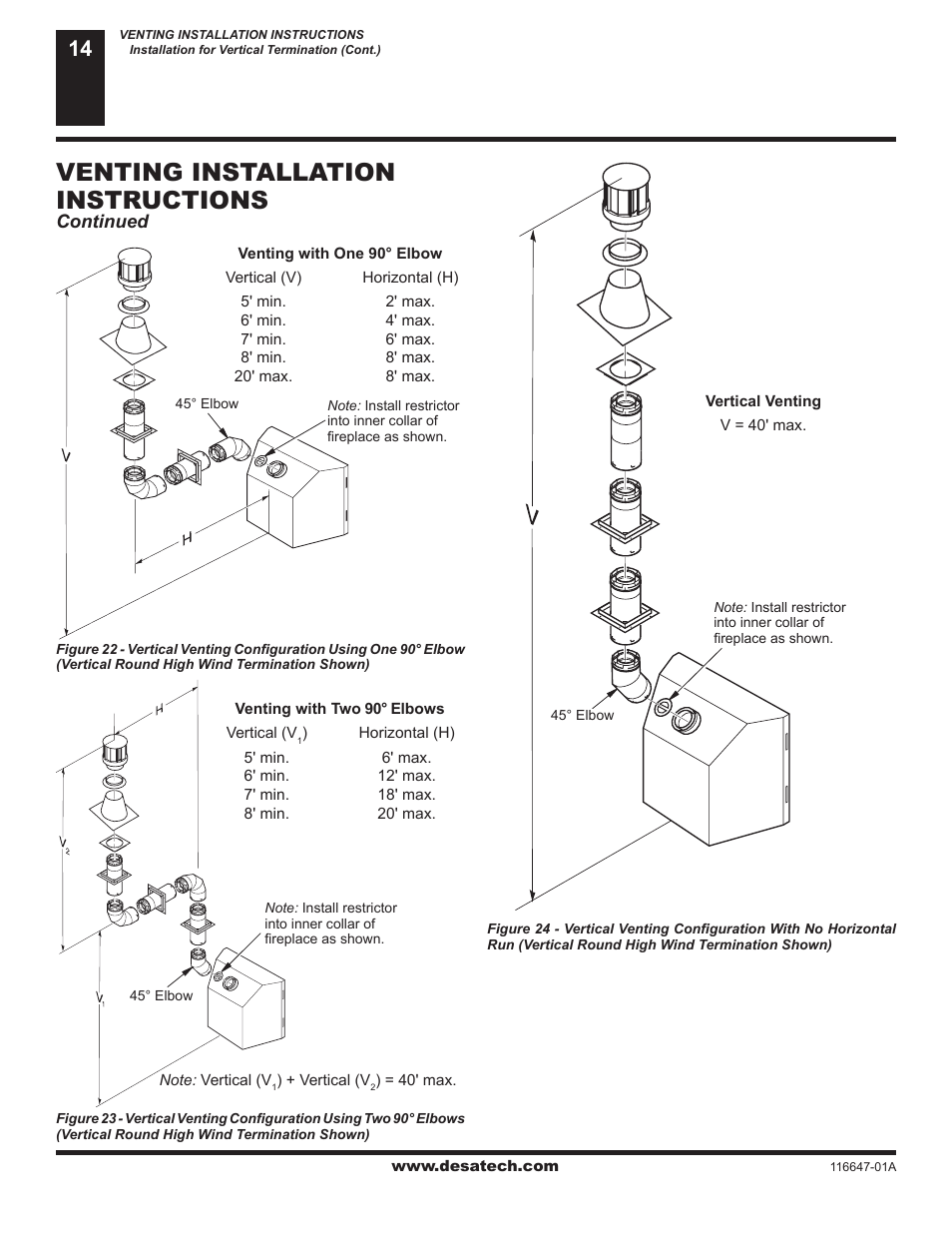 Venting installation instructions | Desa (V)T32EN-A Series User Manual | Page 14 / 38