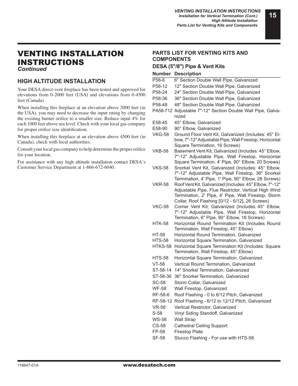 Venting installation instructions | Desa (V)T32EN-A Series User Manual | Page 15 / 38