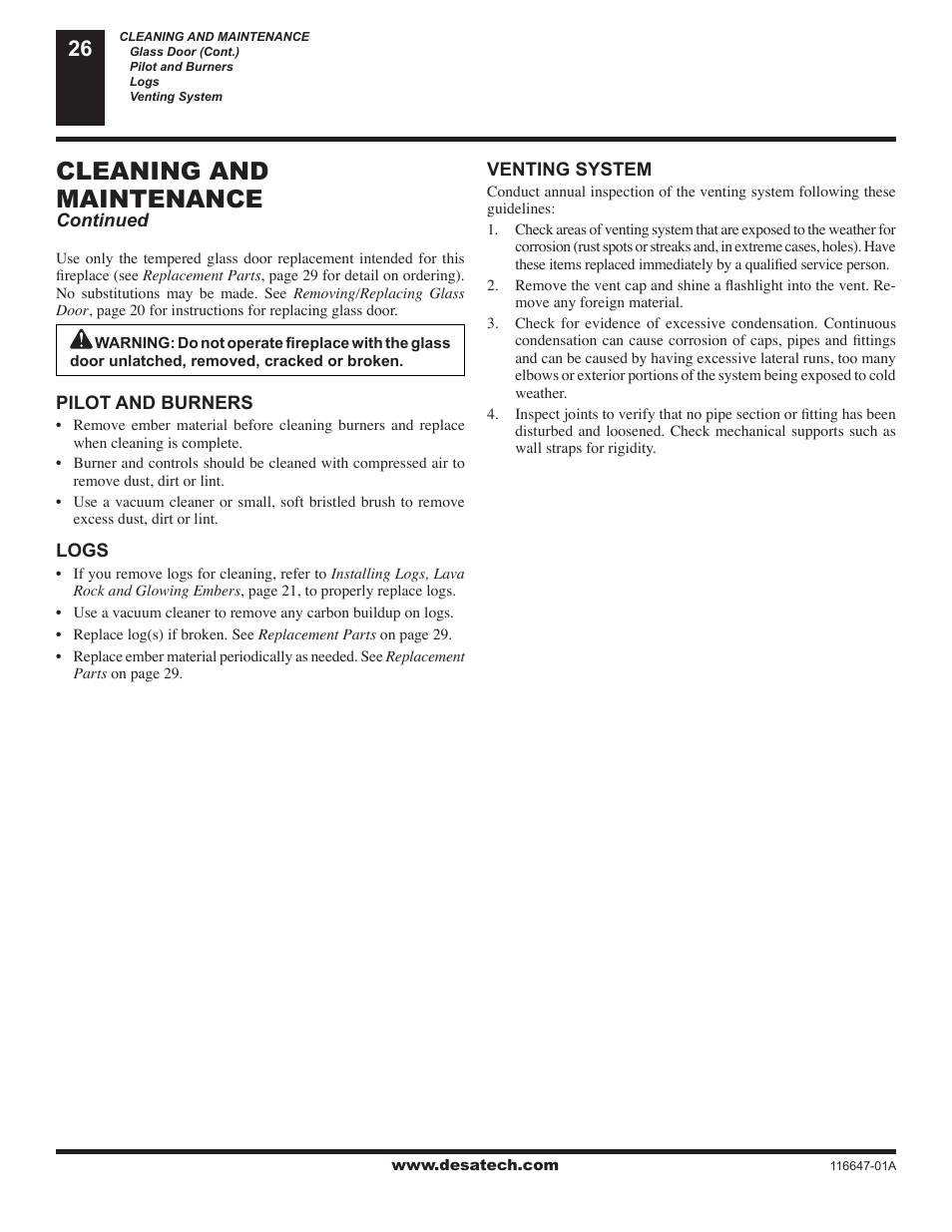 Cleaning and maintenance | Desa (V)T32EN-A Series User Manual | Page 26 / 38