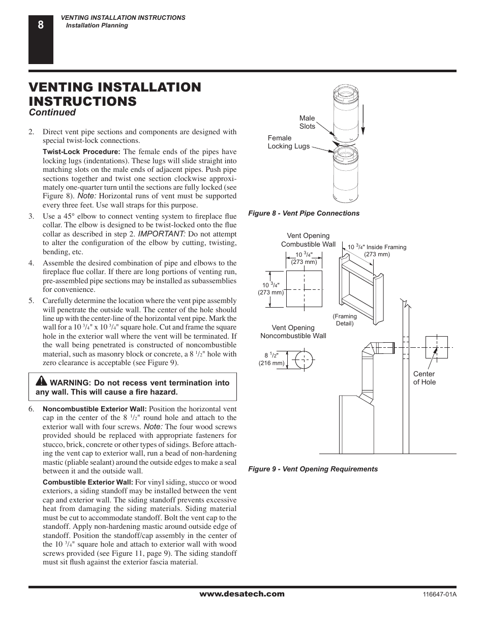 Venting installation instructions, Continued | Desa (V)T32EN-A Series User Manual | Page 8 / 38