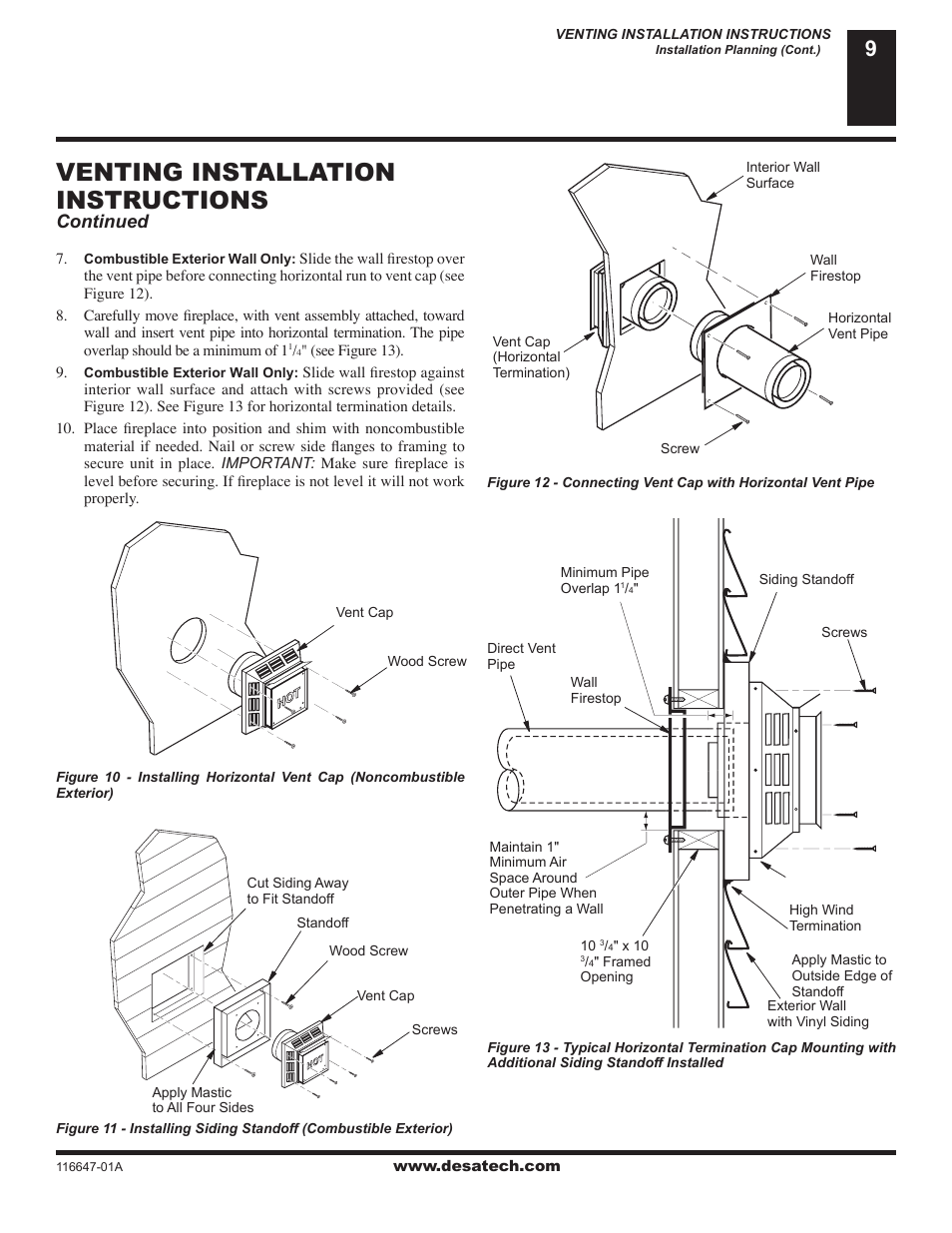 Venting installation instructions, Continued | Desa (V)T32EN-A Series User Manual | Page 9 / 38
