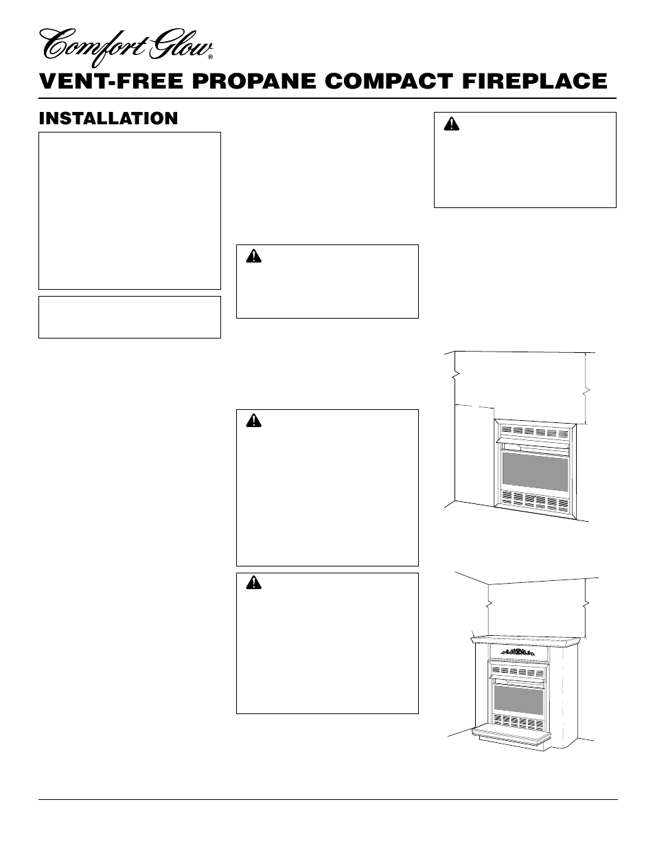 Vent-free propane compact fireplace, Installation, Check gas type | Installation items, Locating fireplace | Desa CGCF26PRA User Manual | Page 8 / 26