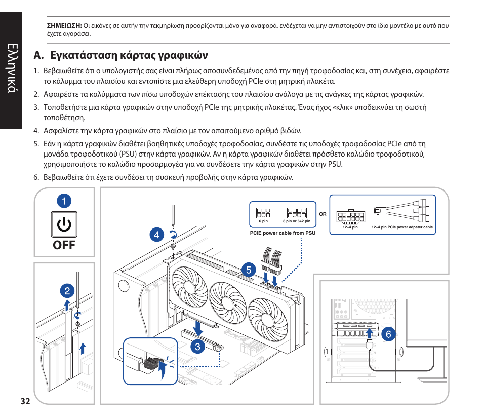 Ελληνικά, Ελλ ηνικ ά, A. εγκατάσταση κάρτας γραφικών | Asus GeForce RTX 4070 TUF Gaming Graphics Card User Manual | Page 32 / 62