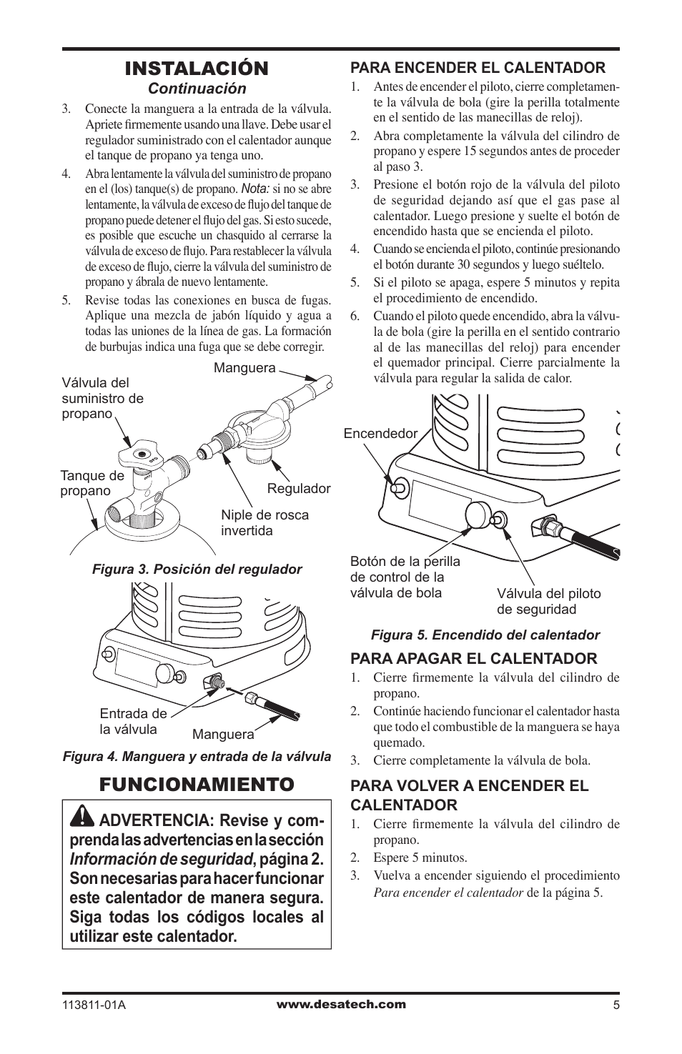 Funcionamiento, Instalación | Desa 30-80 User Manual | Page 15 / 32